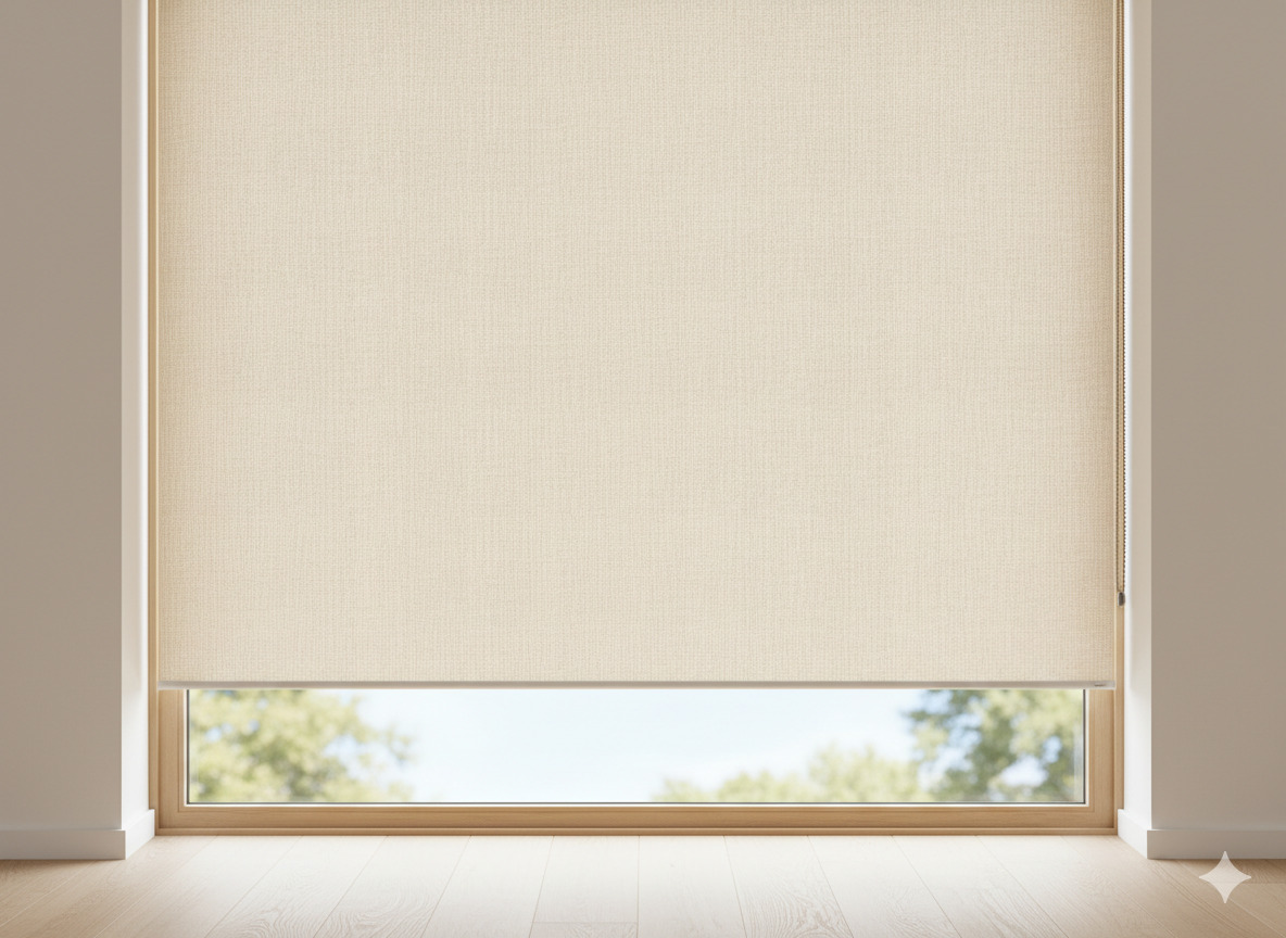 Roller blinds in neutral fabric